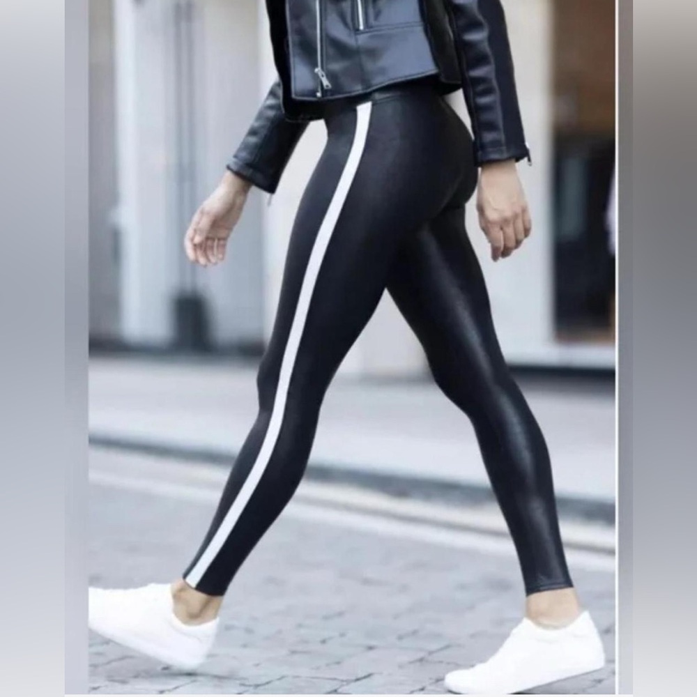 Spanx stripe leather leggings size M